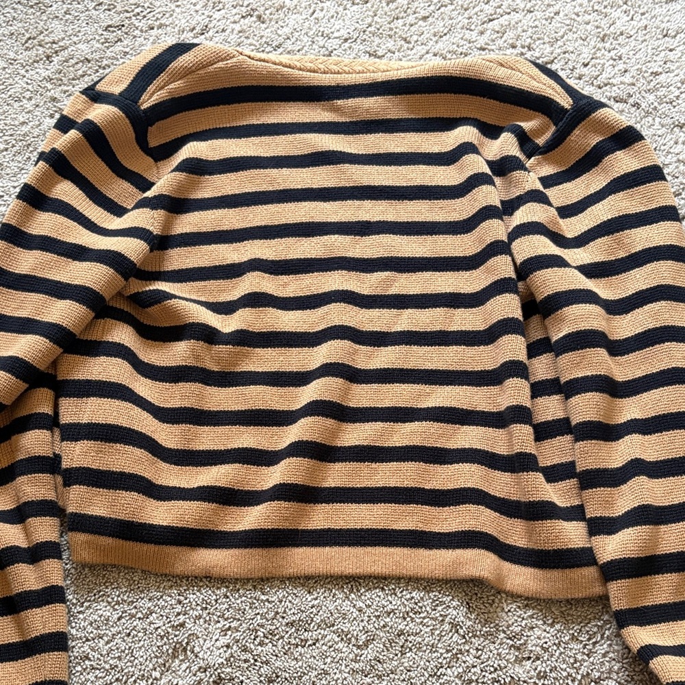 J. Crew Cropped Striped Cardigan - Tan & Black - Picture 2 of 2